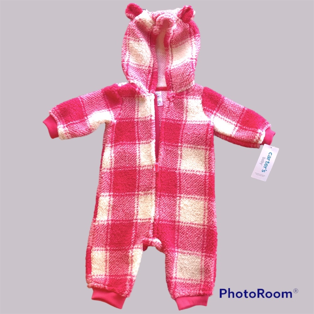 NWT Carter’s Baby Girl Hooded One Piece Hooded Outfit ~ 6M